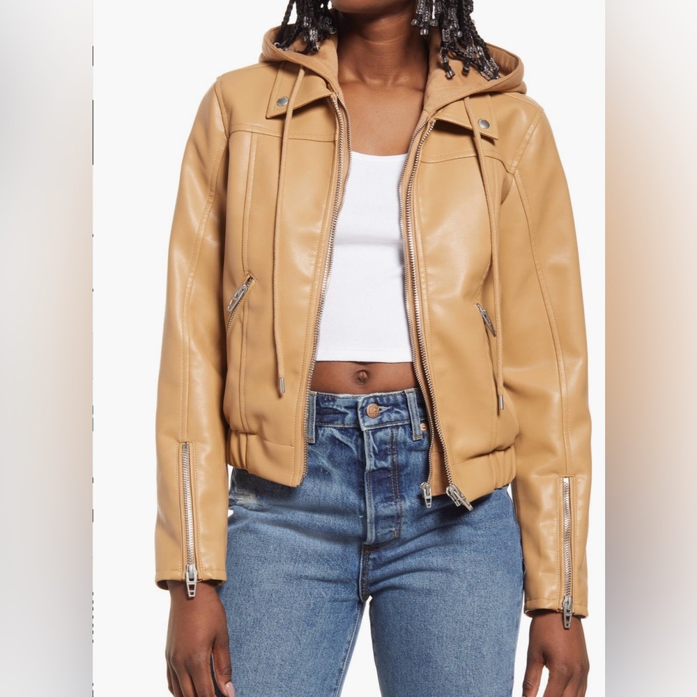 Blank NYC Tan Bomber Jacket with removeable Hood - NEVER WORN